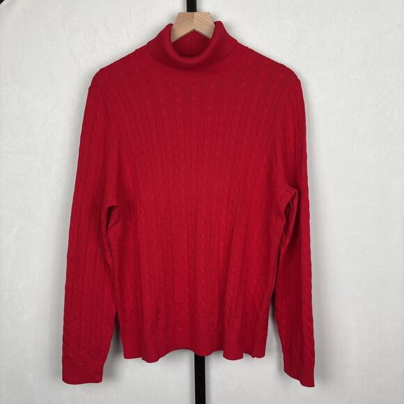 Lands' End Sweaters - Lands’ End Cable Knit Sweater Women’s XL 18 Red Turtleneck 100% Cotton Stretch